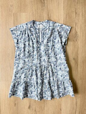 SALONI Ashley Tiered Tunic Dress White & Blue Size 8 Medium